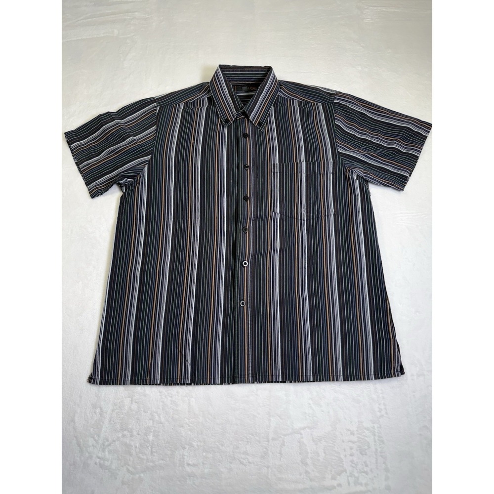 Porto Fino Button Down Shirt‎ Mens S Black Striped Short Sleeve Cotton